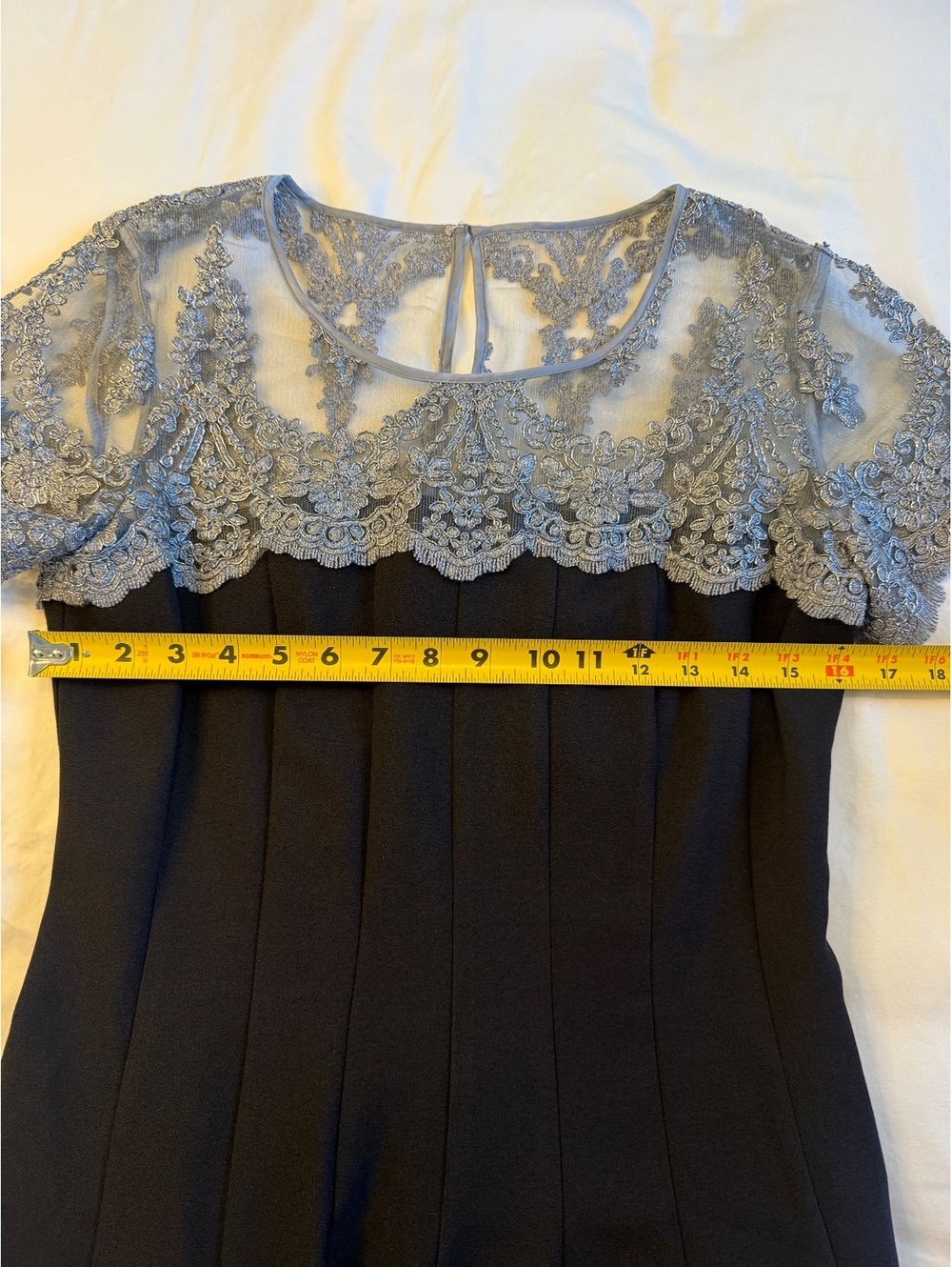 Chetta B Black Dress with Gray Lace Overlay, Size 8 - Picture 6 of 12